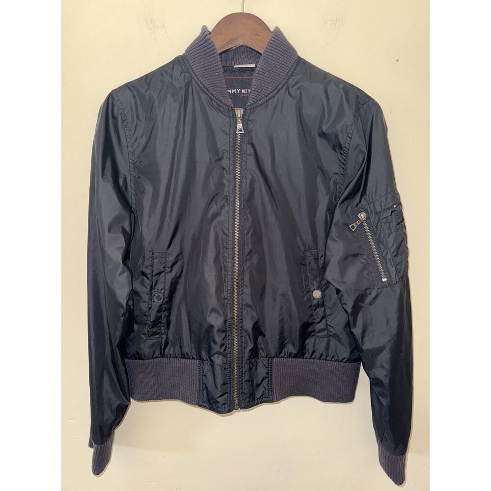 Tommy Hilfiger Jeans Black Full Zip Nylon Bomber Jacket Women's Size Medium